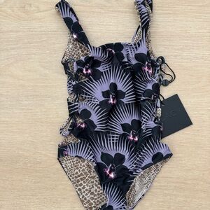 Acacia Swimwear Kids One-Piece - Purple and Black Floral. Honey hideaways full